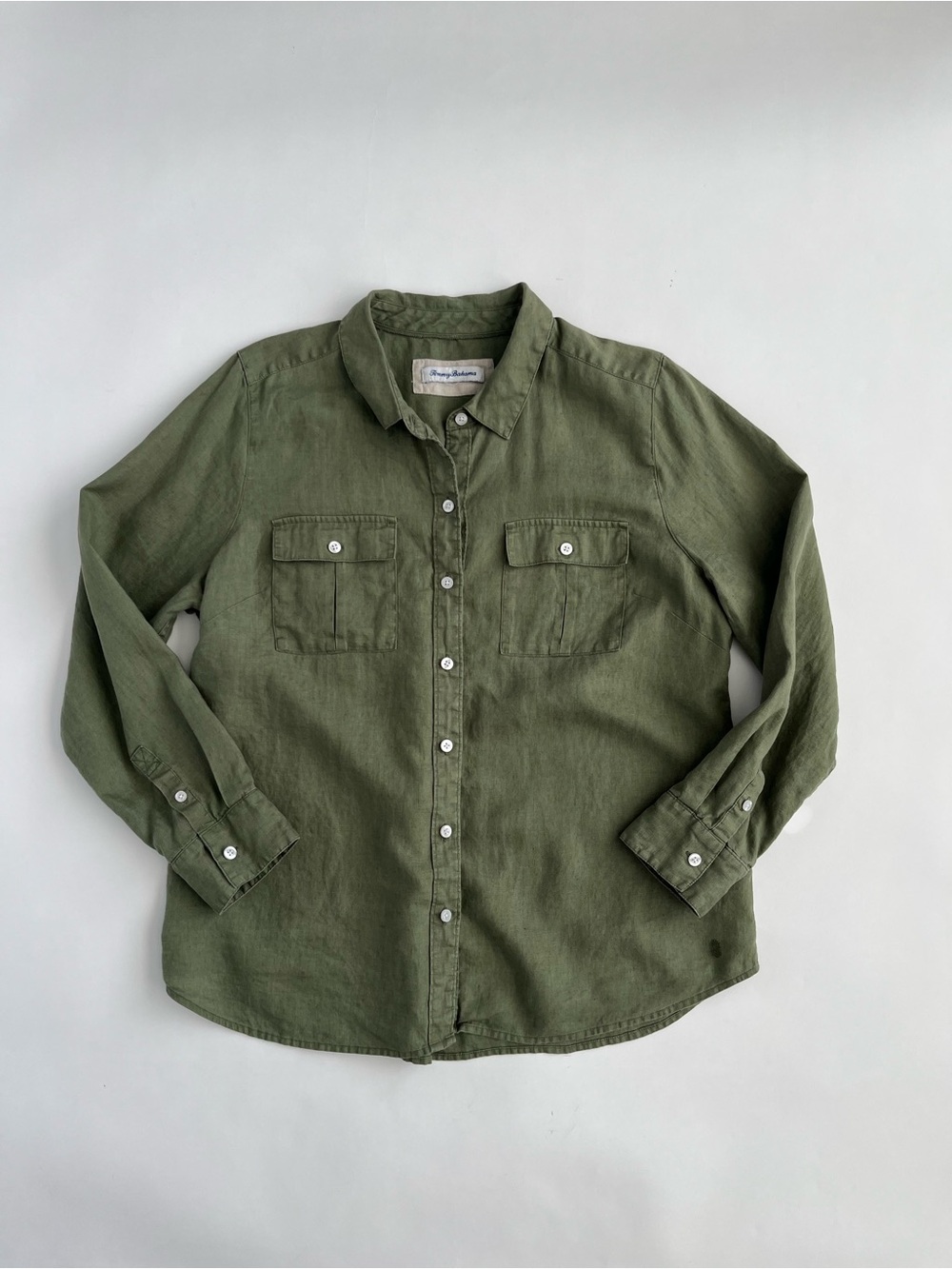 Tommy Bahama Women’s Olive Green Linen Button-Down Shirt